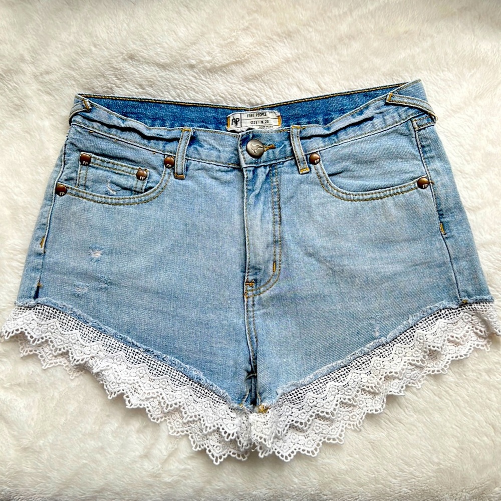 Free people size 26 lace trim jean shorts. Very good condition. Lightly worn.